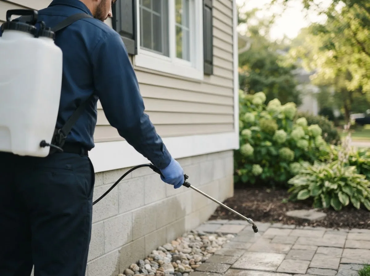 Pest control technician inspecting a home in Arena, WI